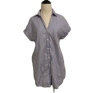 ZARA Women's XS Shirt Dress Light Blue & White Red Pin Strips